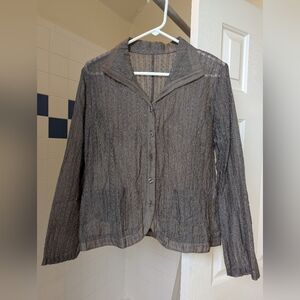 NWOT Respighi Coffee Embroidered Eyelet Button-up Shirt Blouse Size L